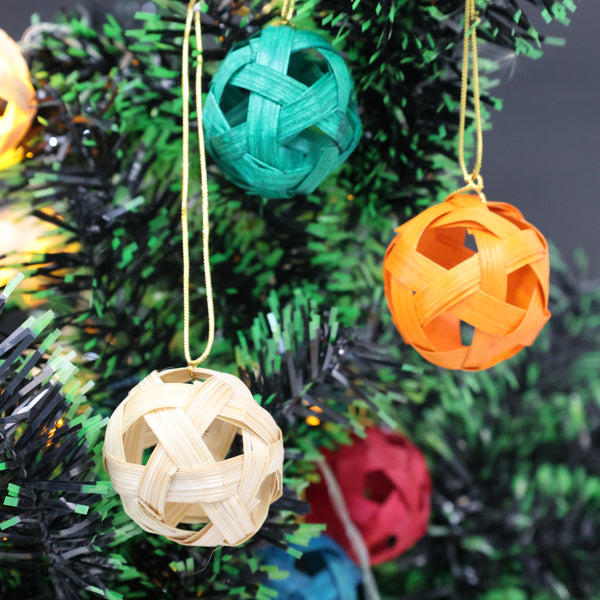 Multi Colour Sphere Shaped Premium Handmade Bamboo Hanging Ornament - Festive Decor Item